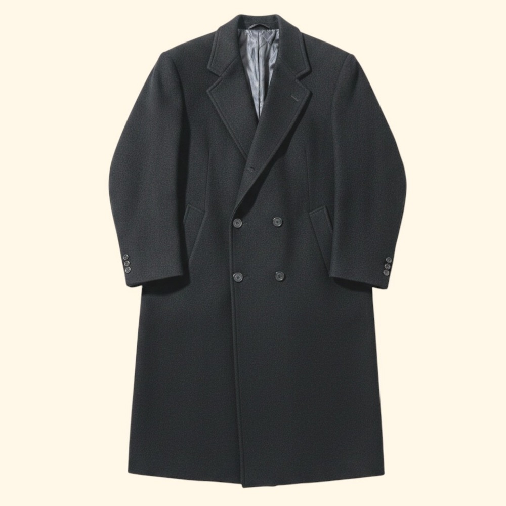 Vintage Doublebreasted Overcoat‎ 44R Black Wool Cashmere Classic Tailored